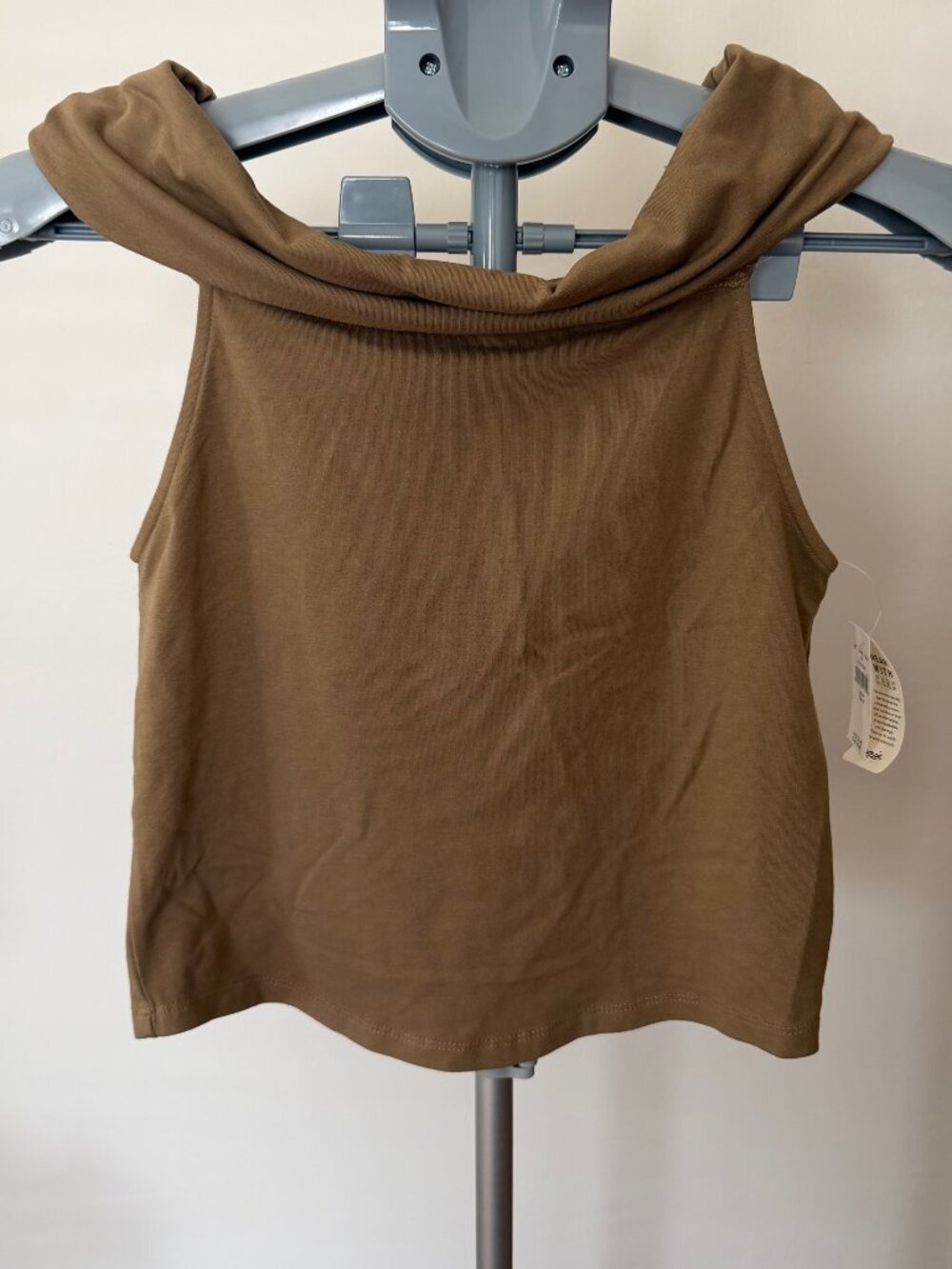 Aerie Chill Up Off The Shoulder Top Tan Brown Earthy Knit Shirt Size M